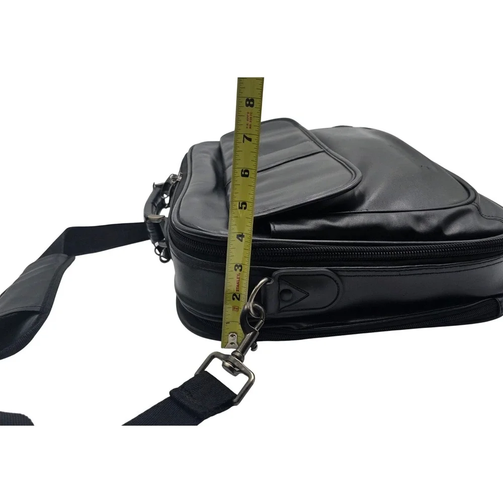 Black Faux Leather Laptop Briefcase Messenger Bag Professional Bag 15x12x6in